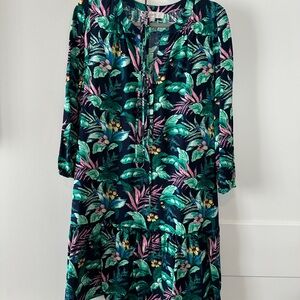 LOFT EEUC Floral Print Dress with Green and Pink Accents